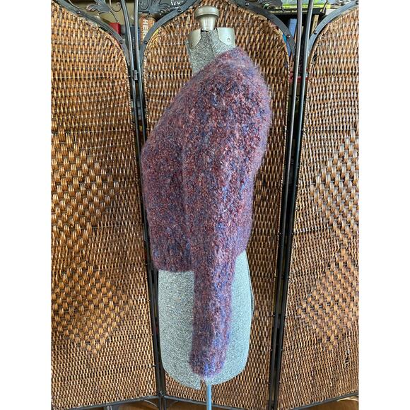 Size S//Vintage 90s Boucle Purple Wool Blend Knit Cardigan Sweater - Picture 3 of 6